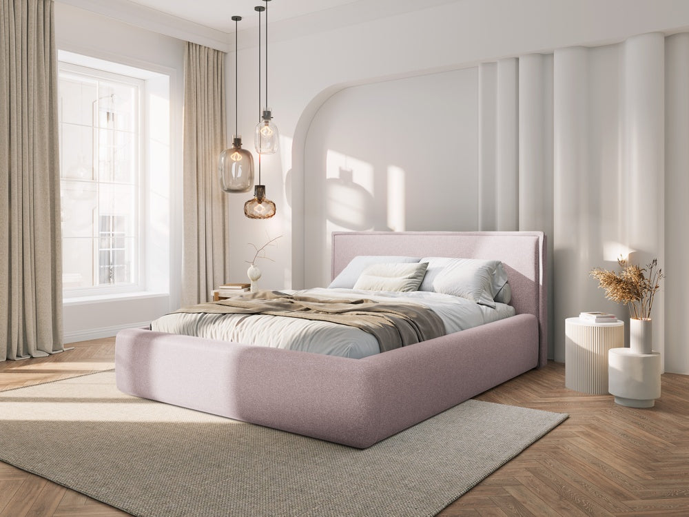 
Design Polsterbett „Tena“ mit Ablagefach, Strukturstoff Rosa - 140 x 200 cm