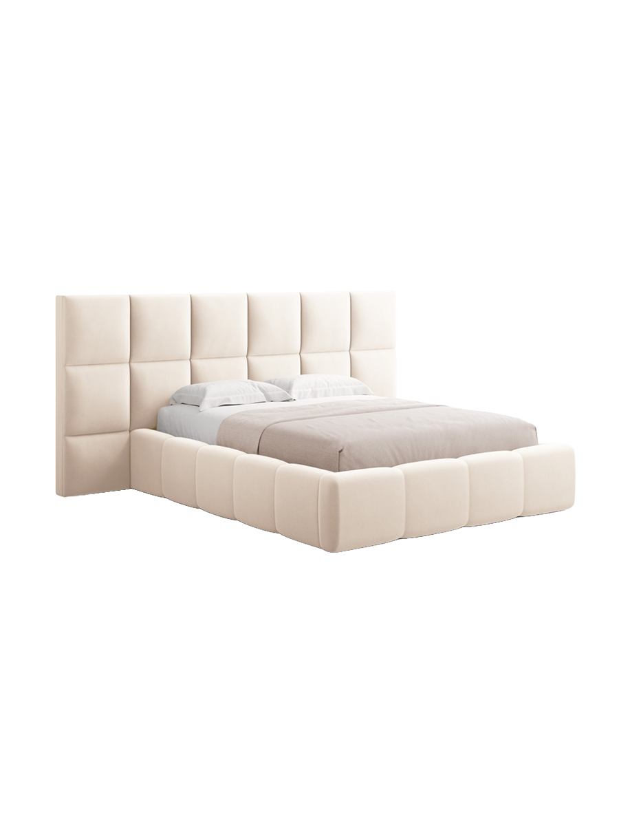
Design Polsterbett „Isa XL“ mit Ablagefach, Samt Light Beige - 140 x 200 cm