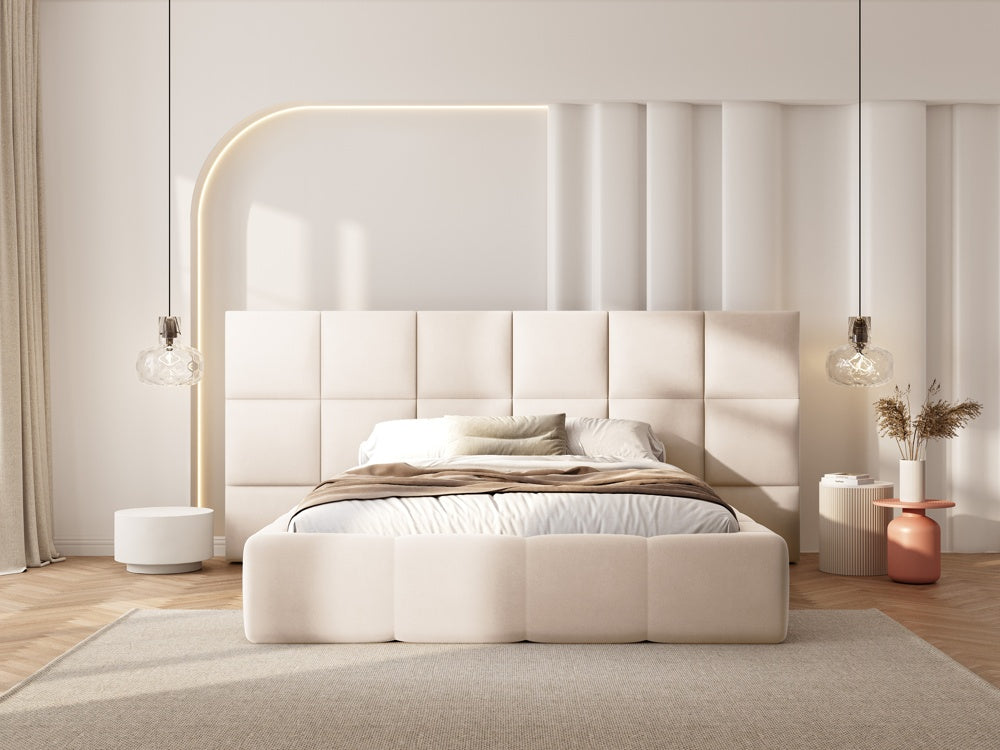 
Design Polsterbett „Isa XL“ mit Ablagefach, Samt Light Beige - 140 x 200 cm