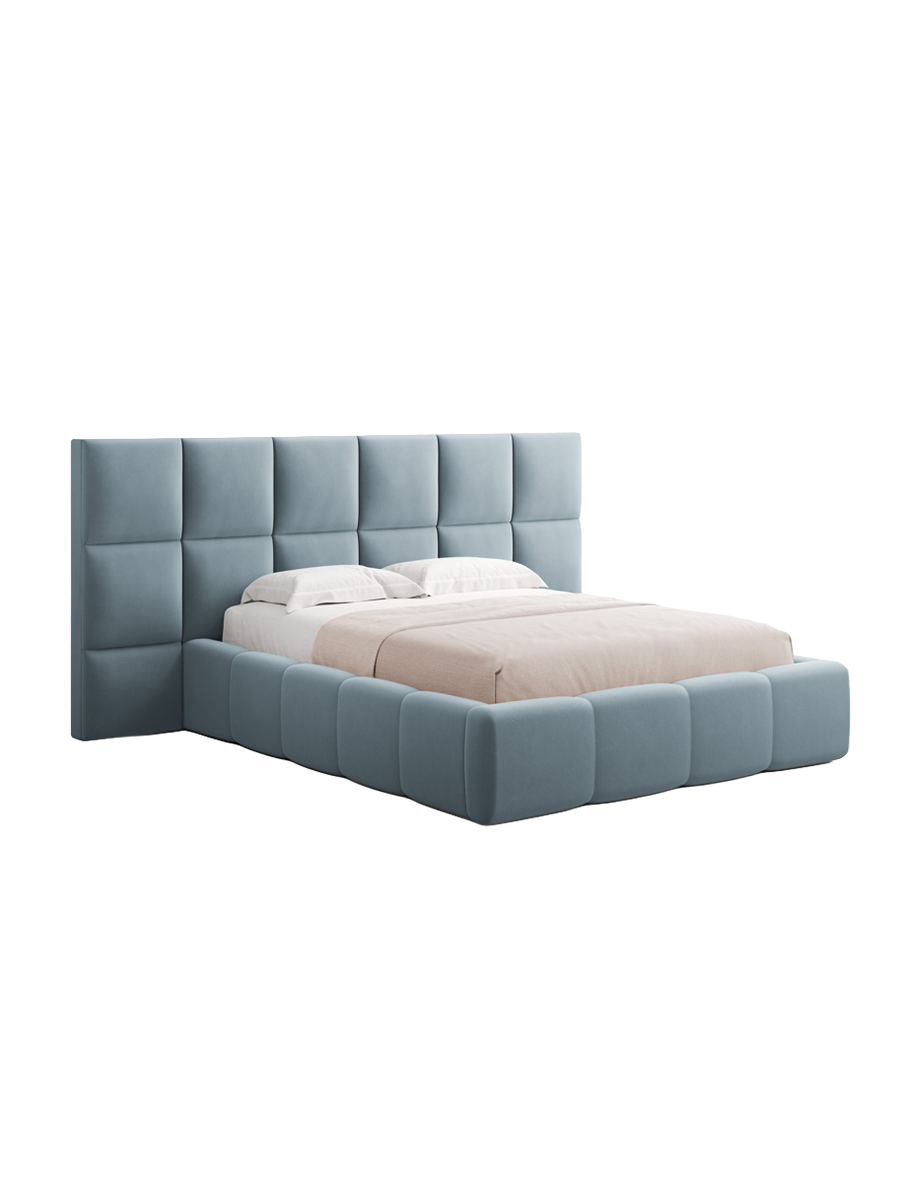 
Design Polsterbett „Isa XL“ mit Ablagefach, Samt Hellblau - 140 x 200 cm