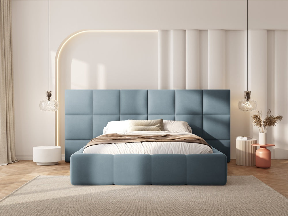 
Design Polsterbett „Isa XL“ mit Ablagefach, Samt Hellblau - 140 x 200 cm