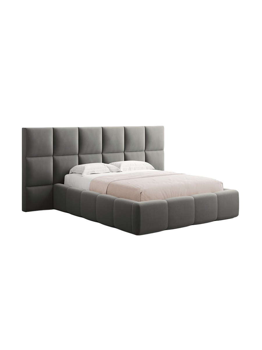 
Design Polsterbett „Isa XL“ mit Ablagefach, Samt Hellgrau - 140 x 200 cm