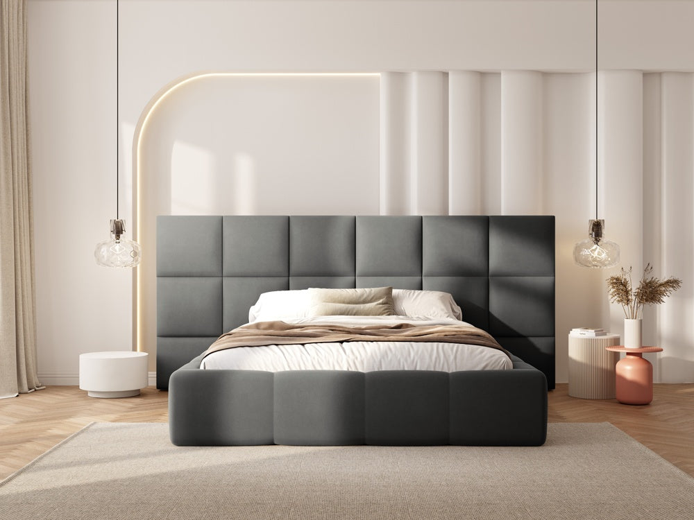
Design Polsterbett „Isa XL“ mit Ablagefach, Samt Hellgrau - 140 x 200 cm