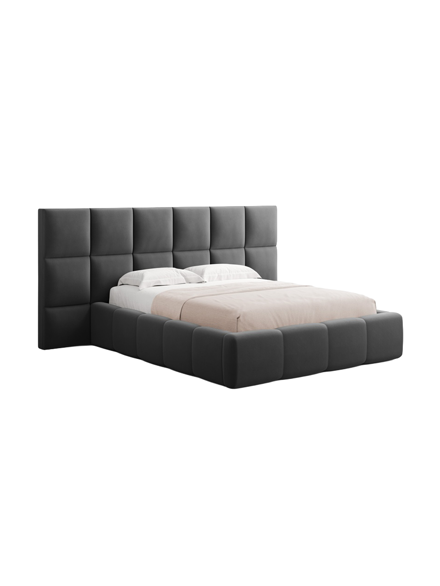 
Design Polsterbett „Isa XL“ mit Ablagefach, Samt Grau - 140 x 200 cm
