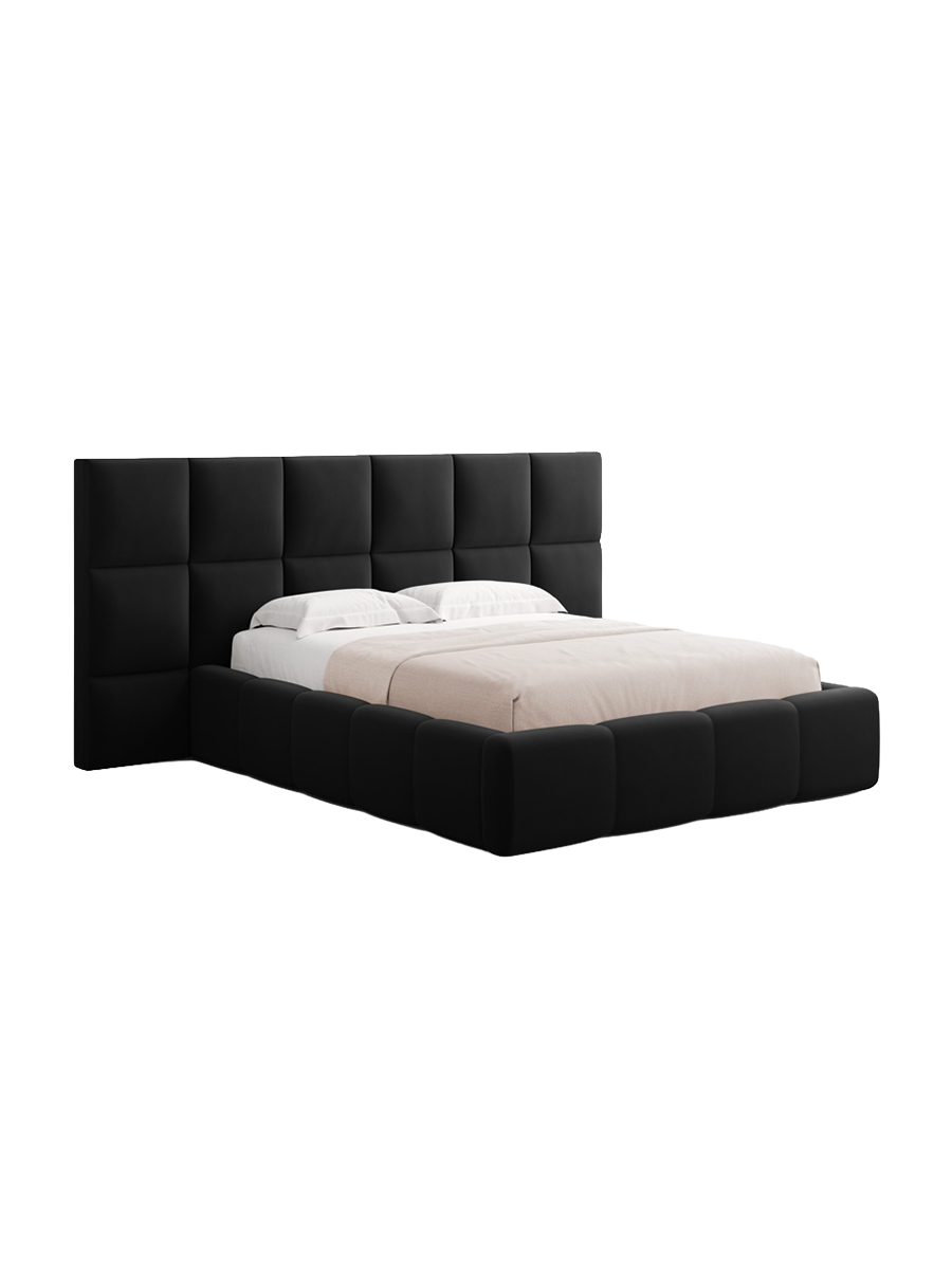 
Design Polsterbett „Isa XL“ mit Ablagefach, Samt Schwarz - 140 x 200 cm