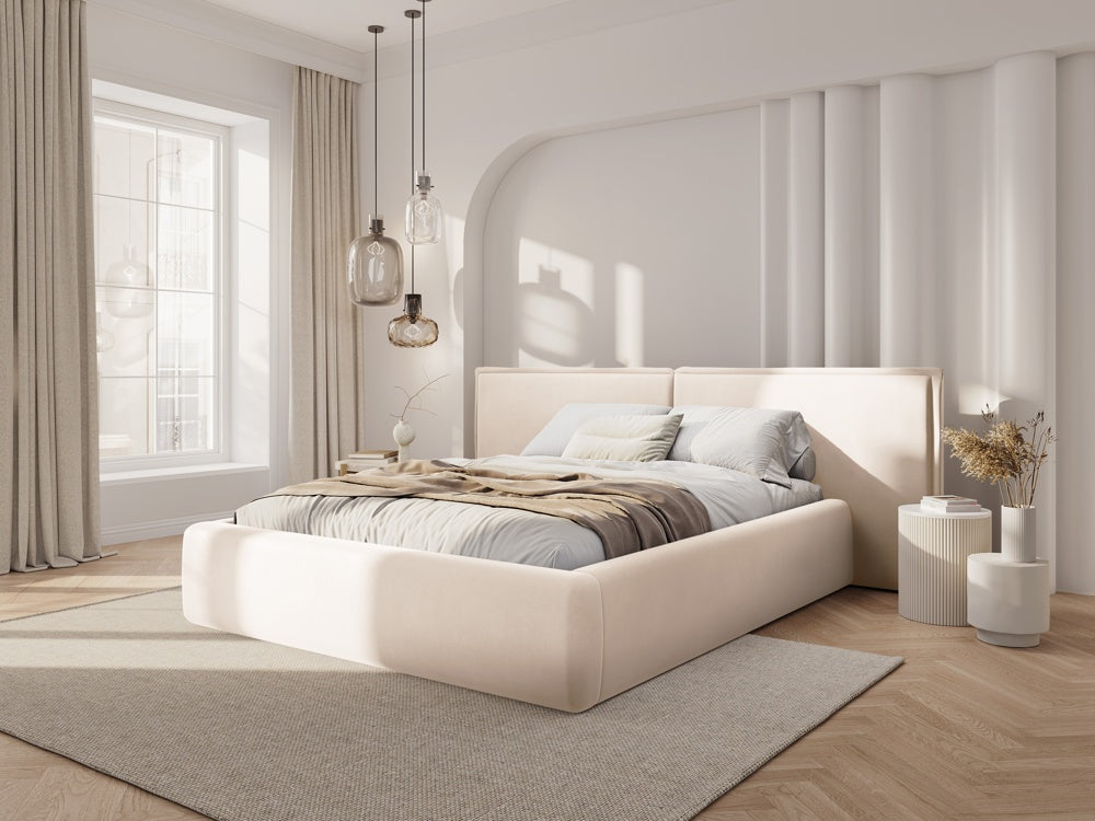 
Design Polsterbett „Tena XL“ mit Ablagefach, Samt Light Beige - 140 x 200 cm