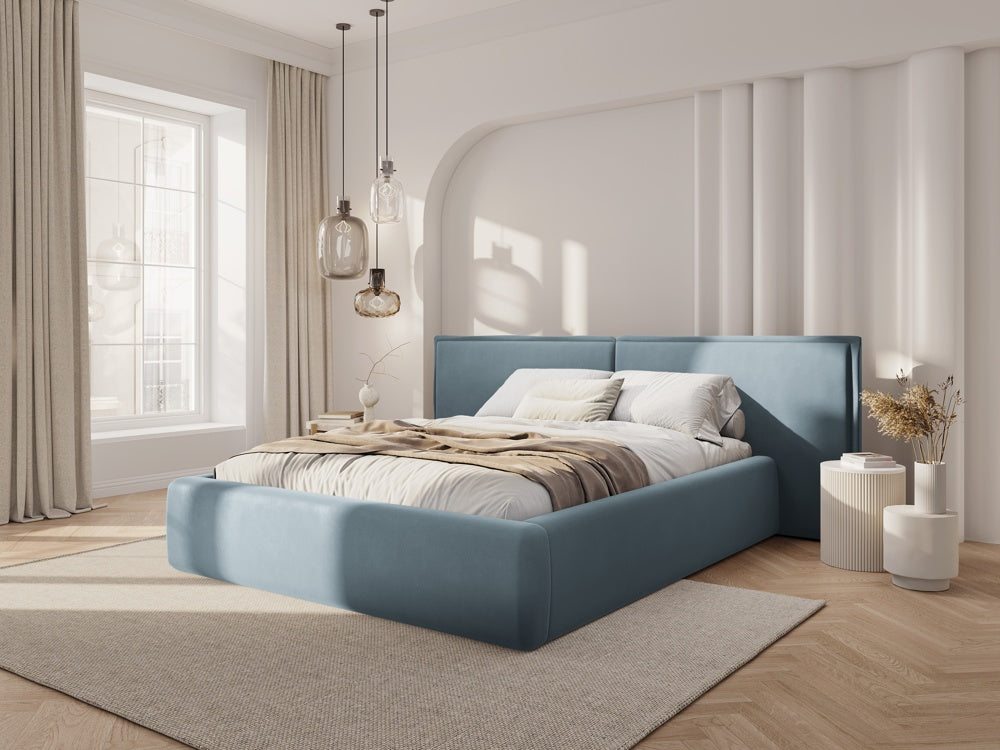 
Design Polsterbett „Tena XL“ mit Ablagefach, Samt Hellblau - 140 x 200 cm