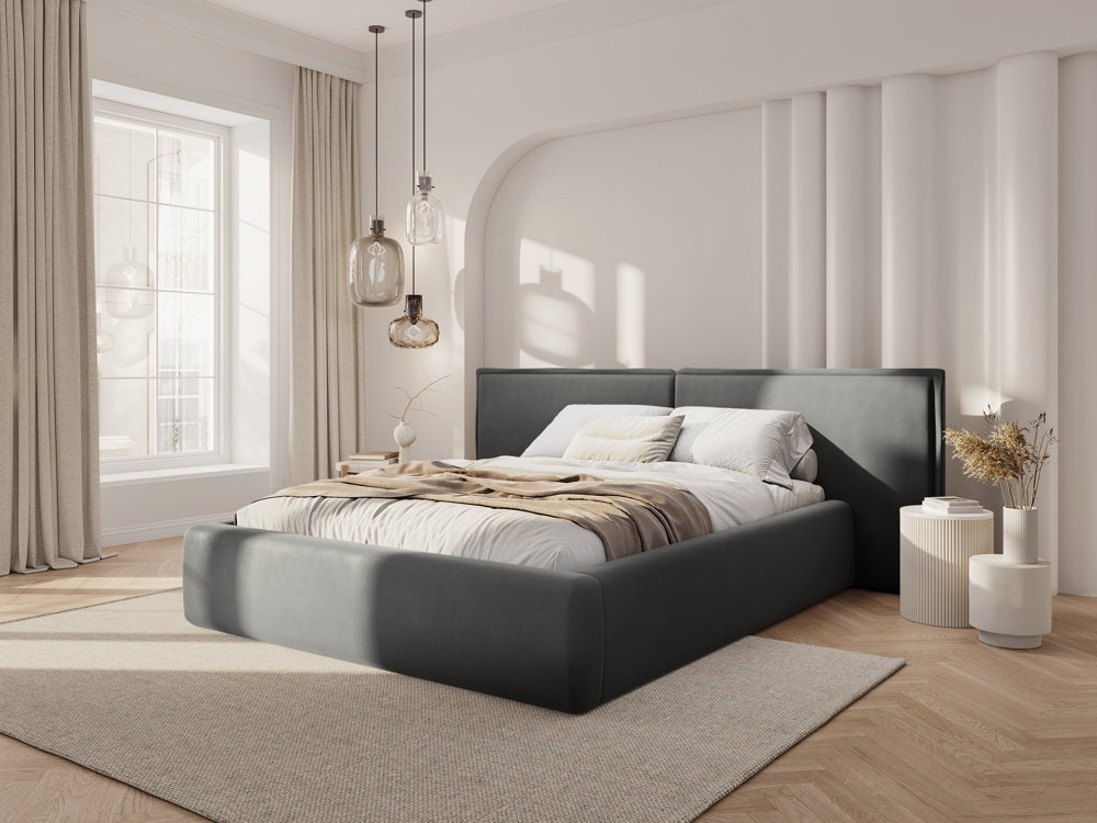 
Design Polsterbett „Tena XL“ mit Ablagefach, Samt Hellgrau - 140 x 200 cm
