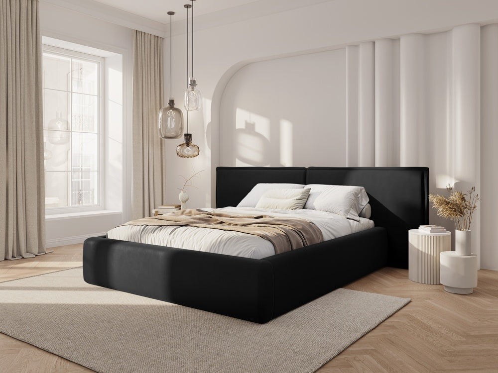 
Design Polsterbett „Tena XL“ mit Ablagefach, Samt Schwarz - 140 x 200 cm