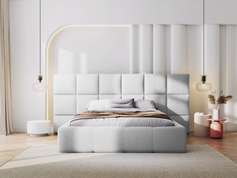 
Design Polsterbett „Isa XL“ mit Ablagefach, Strukturstoff Hellgrau - 140 x 200 cm