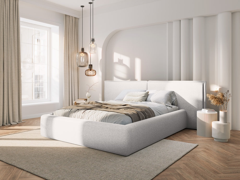 
Design Polsterbett „Tena XL“ mit Ablagefach, Strukturstoff Hellgrau - 140 x 200 cm