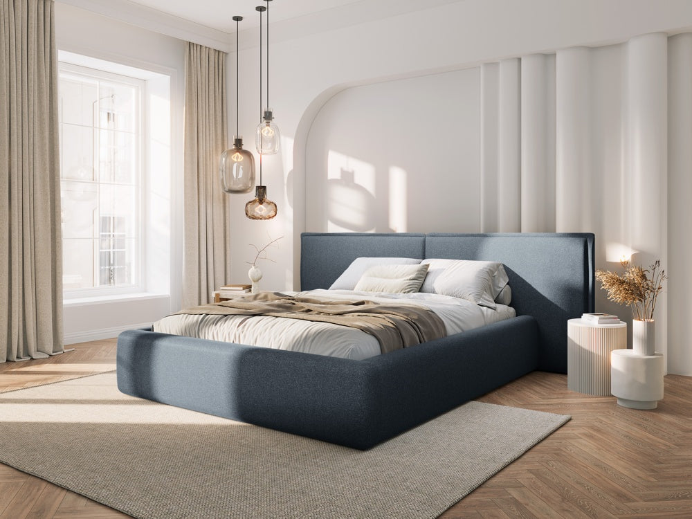 
Design Polsterbett „Tena XL“ mit Ablagefach, Strukturstoff Dunkelblau - 140 x 200 cm