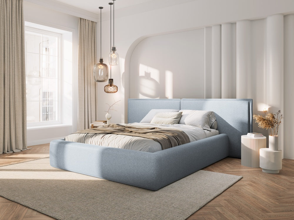 
Design Polsterbett „Tena XL“ mit Ablagefach, Strukturstoff Hellblau - 140 x 200 cm