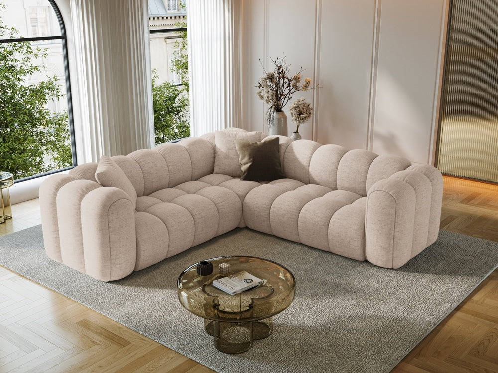 
5-Seater Designer Corner Sofa "Arden" - Structured fabric Cappuccino
