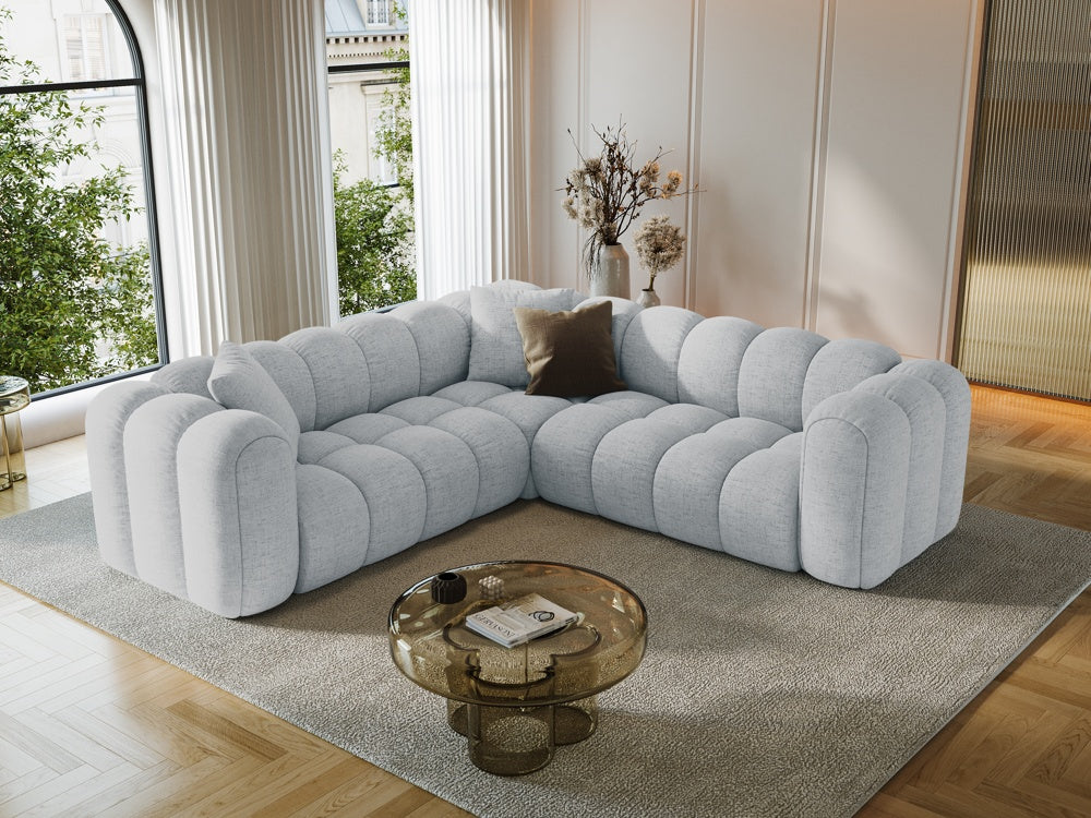 
5-Seater Designer Corner Sofa "Arden" - Structural Fabric Light Grey