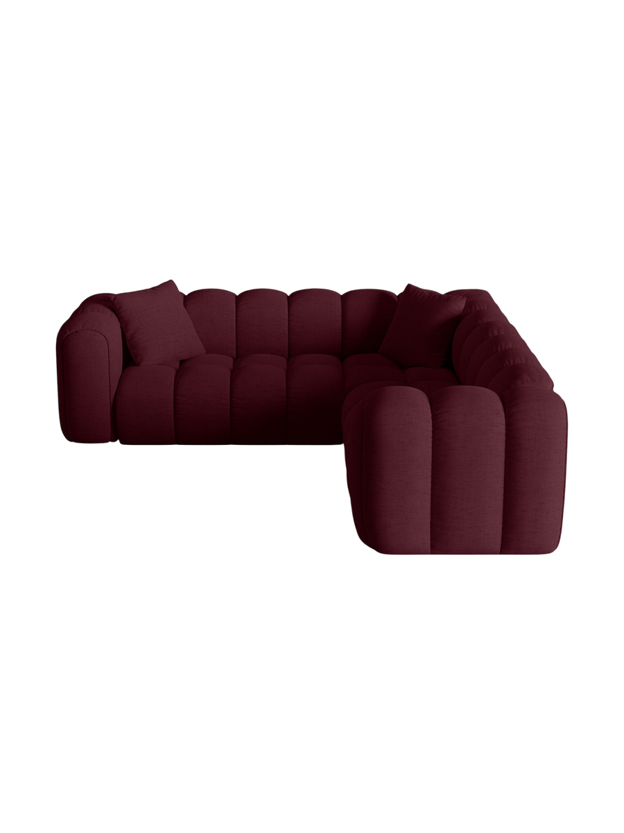 
5-Seater Designer Corner Sofa "Arden" - Structured fabric Bordeaux