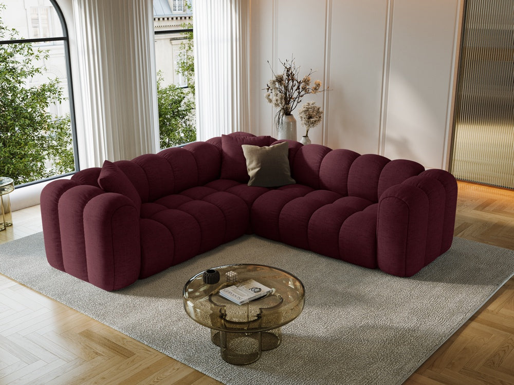 
5-Seater Designer Corner Sofa "Arden" - Structured fabric Bordeaux