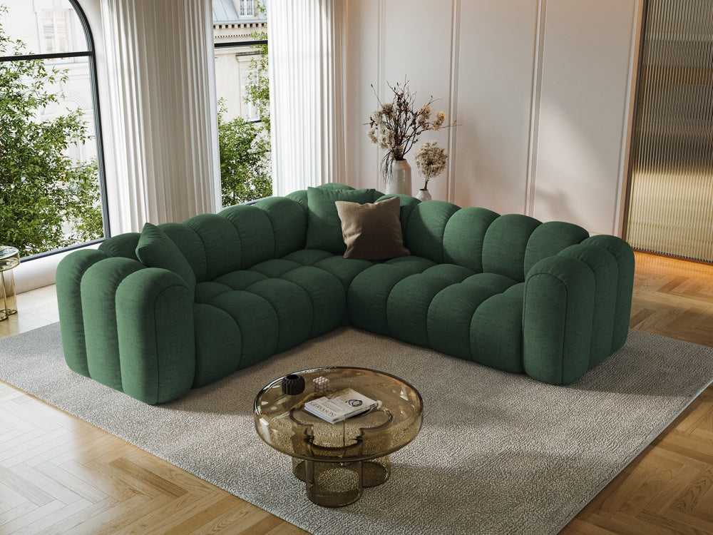
5-Seater Designer Corner Sofa "Arden" - Textured Fabric Green