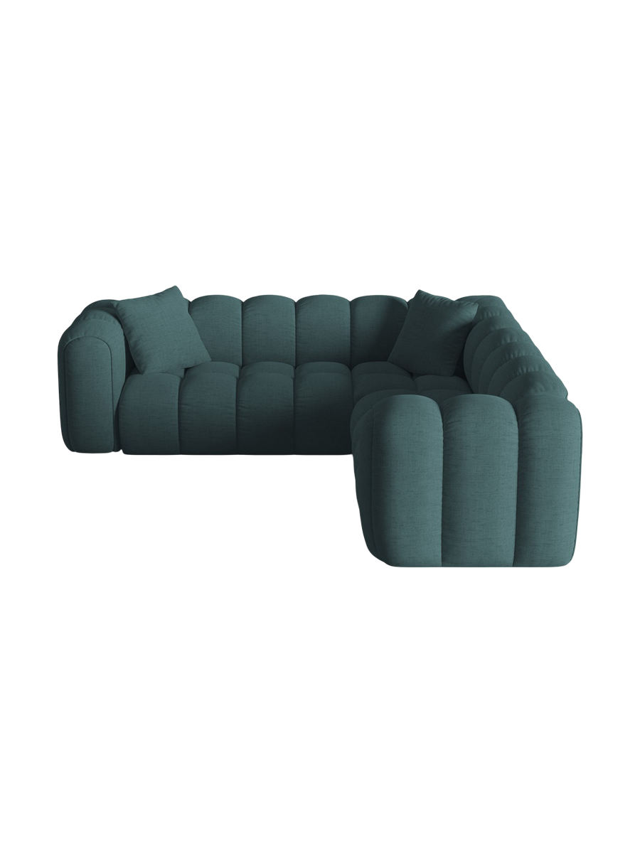 
5-Seater Designer Corner Sofa "Arden" - Textured fabric Petrol