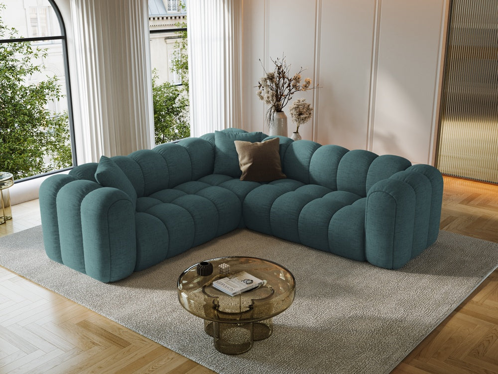 
5-Seater Designer Corner Sofa "Arden" - Textured fabric Petrol