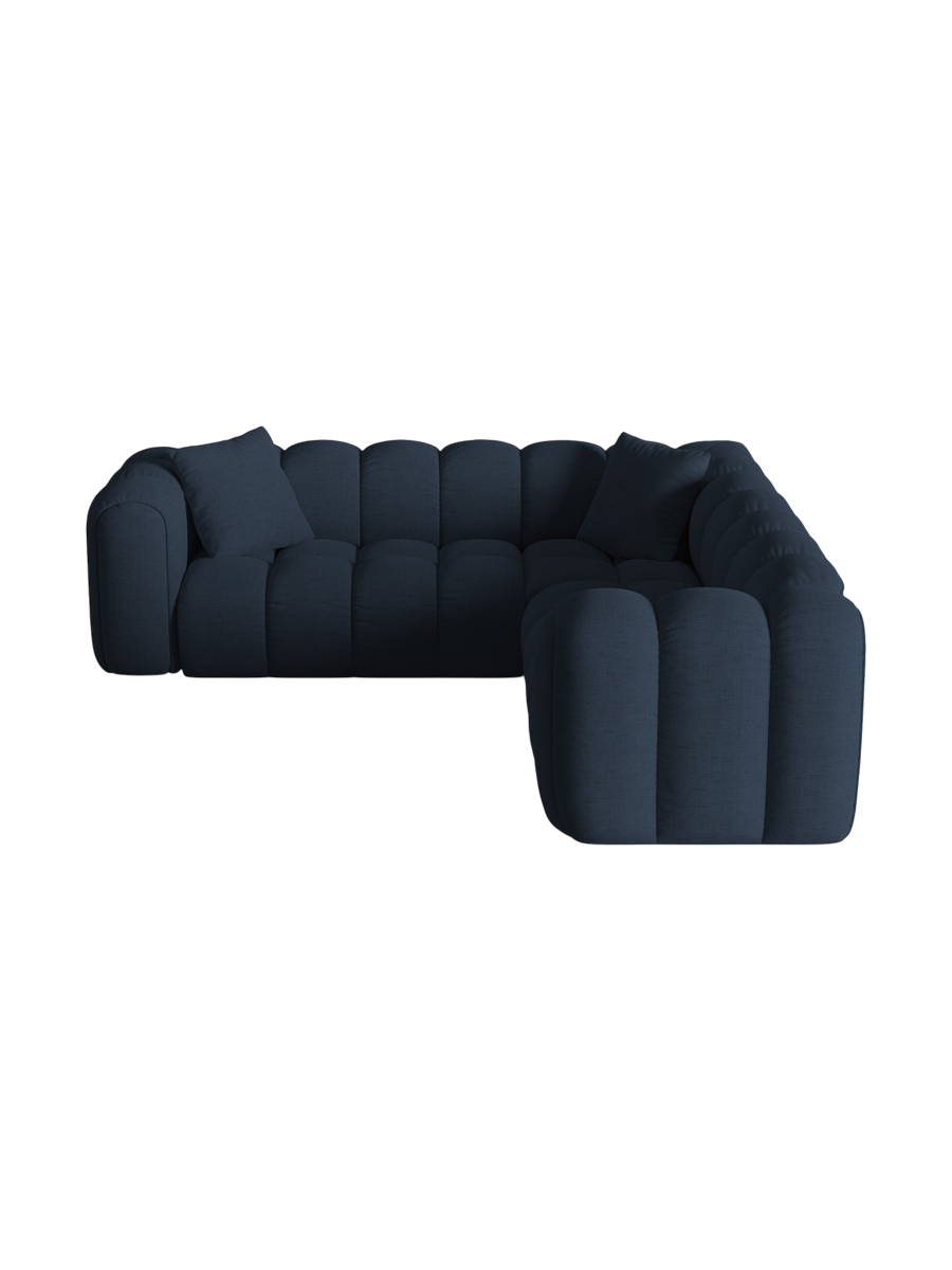 
5-Seater Designer Corner Sofa "Arden" - Structured Fabric Dark Blue