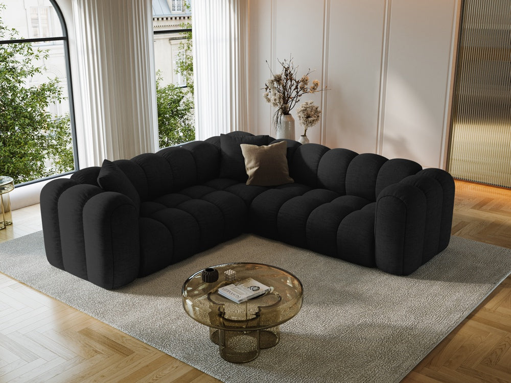 
5-Seater Designer Corner Sofa "Arden" - Textured Fabric Black