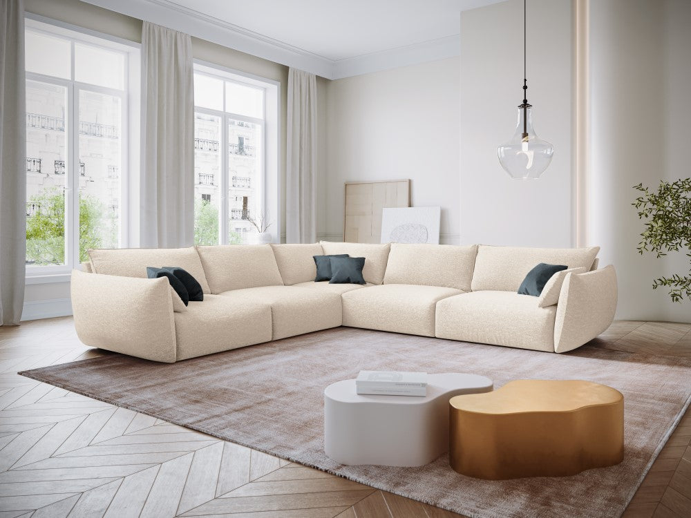 
Canapé d'angle design 7 places "Clau" - Chenille Beige Clair
