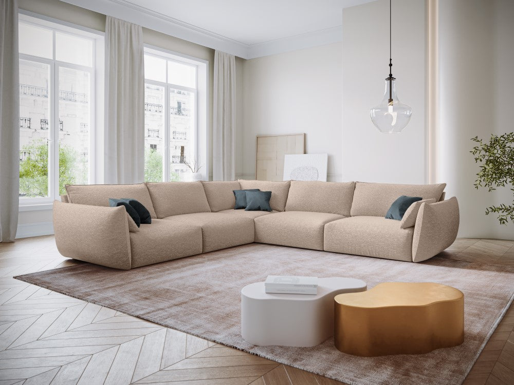 
Canapé d'angle design 7 places "Clau" - Chenille  Beige