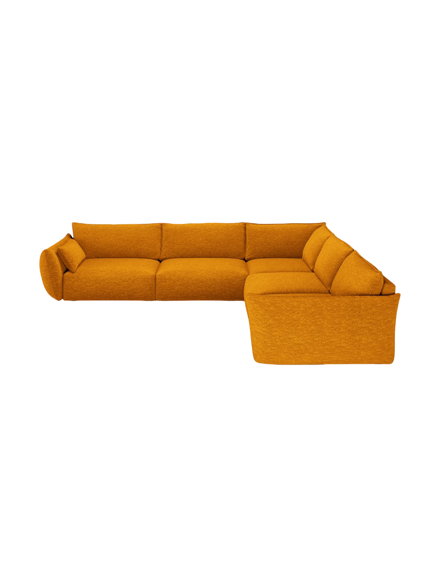 
Canapé d'angle design 7 places "Clau" - Chenille jaune moutarde