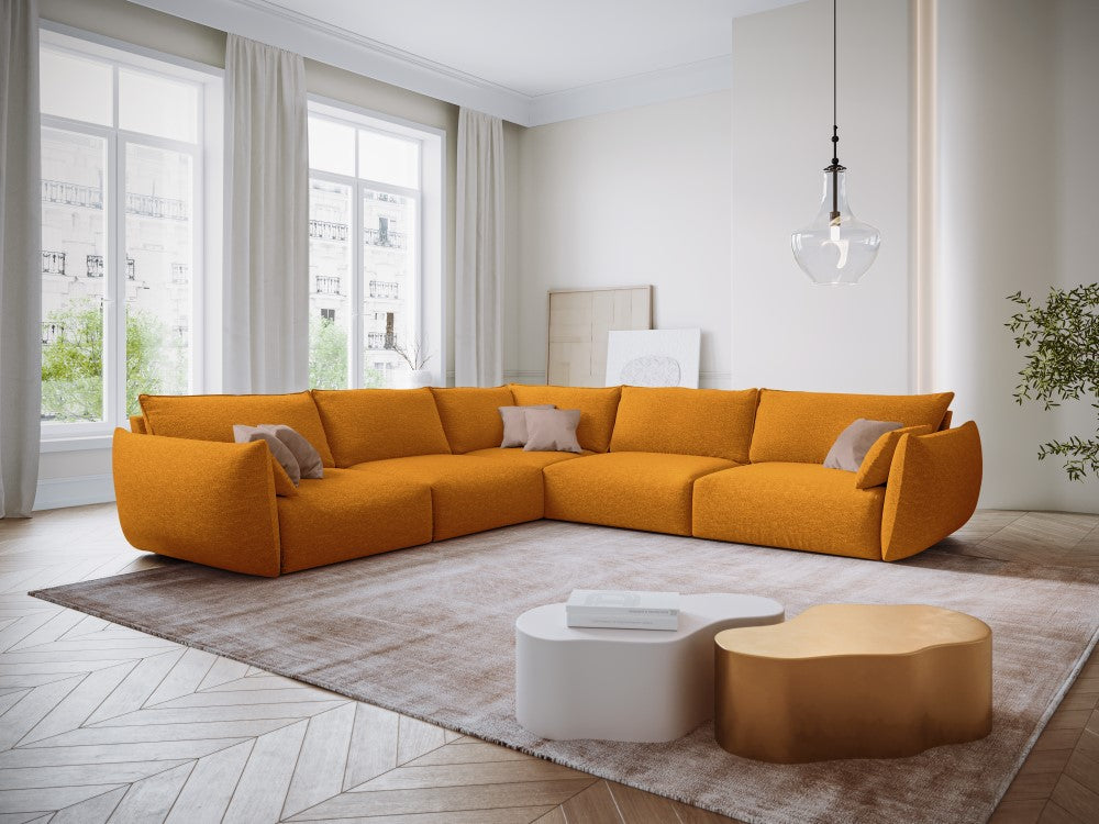 
Canapé d'angle design 7 places "Clau" - Chenille jaune moutarde