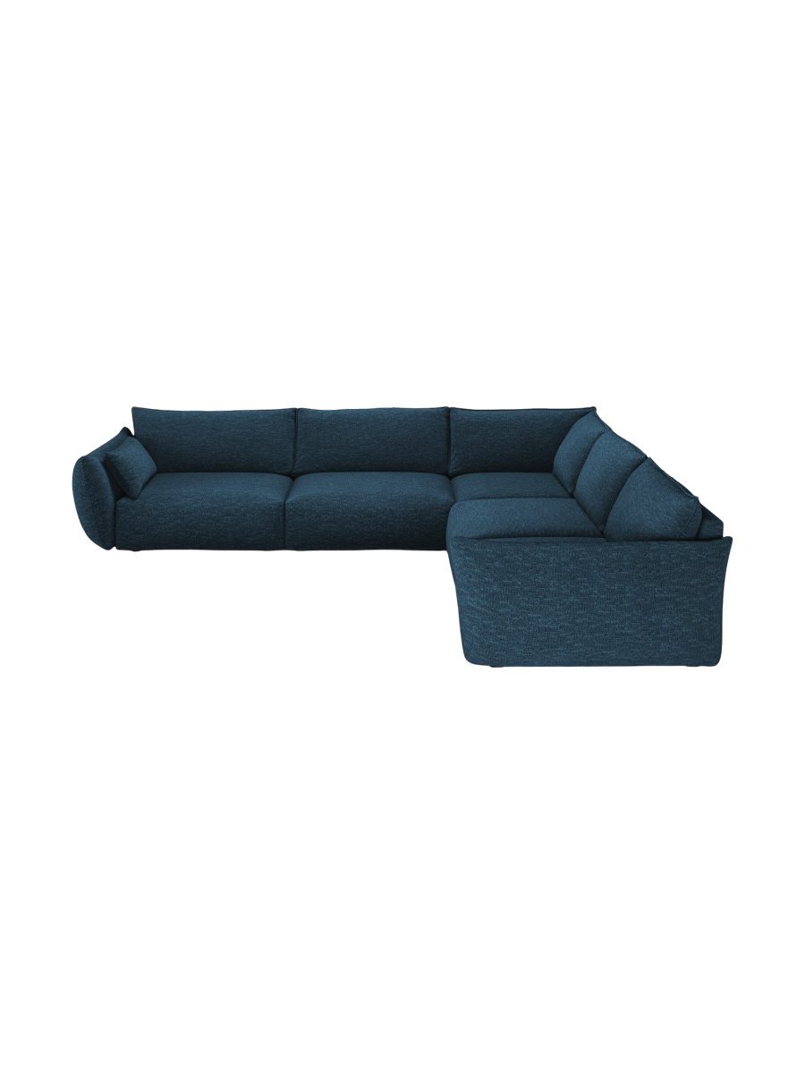 
Canapé d'angle design 7 places "Clau" - Chenille bleu roi