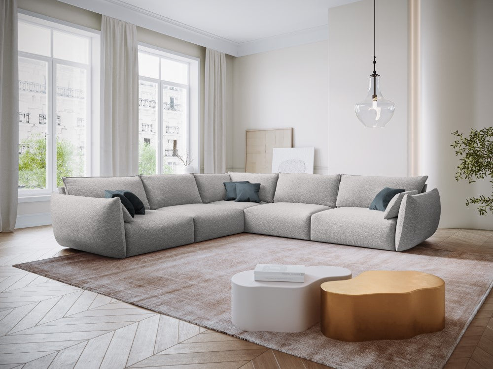 
Canapé d'angle design 7 places "Clau" - Chenille Gris clair