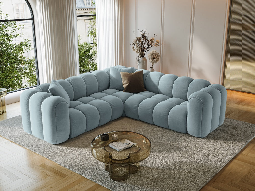 
5-Seater Designer Corner Sofa "Arden" - Velvet Light Blue