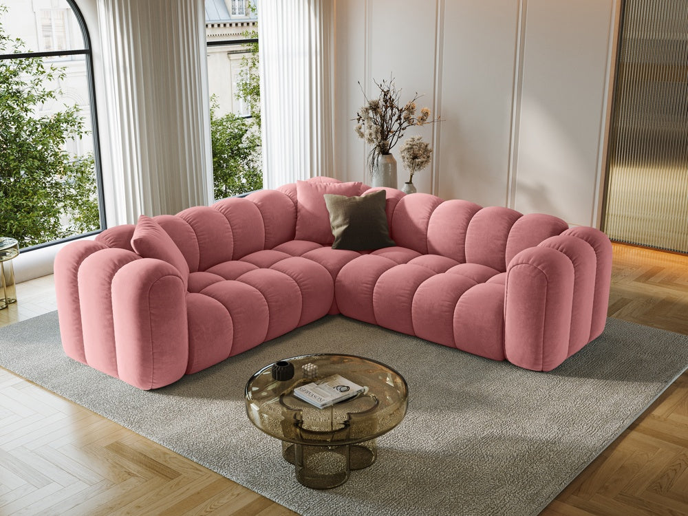 
5-Seater Designer Corner Sofa "Arden" - Velvet Flamingo Pink