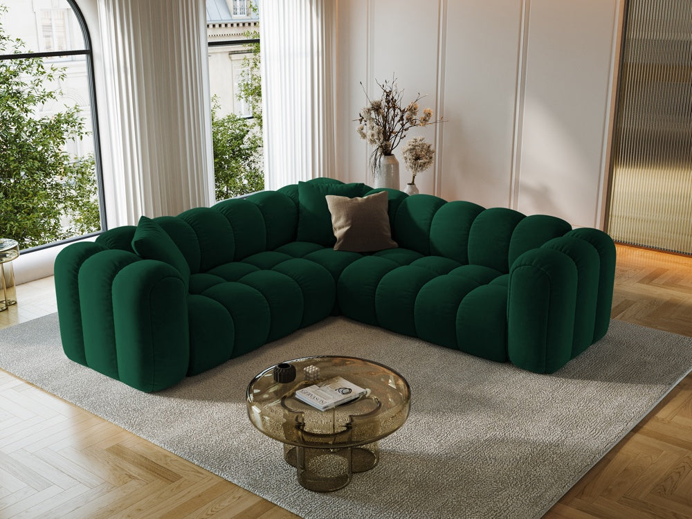 
5-Seater Designer Corner Sofa "Arden" - Velvet Bottle Green