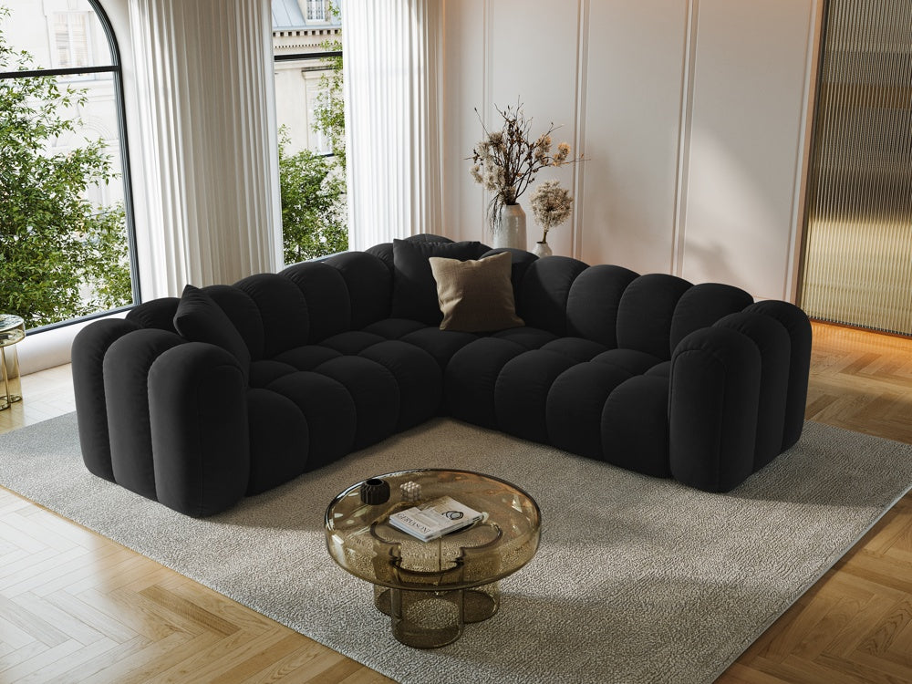 
5-Seater Designer Corner Sofa "Arden" - Velvet Black