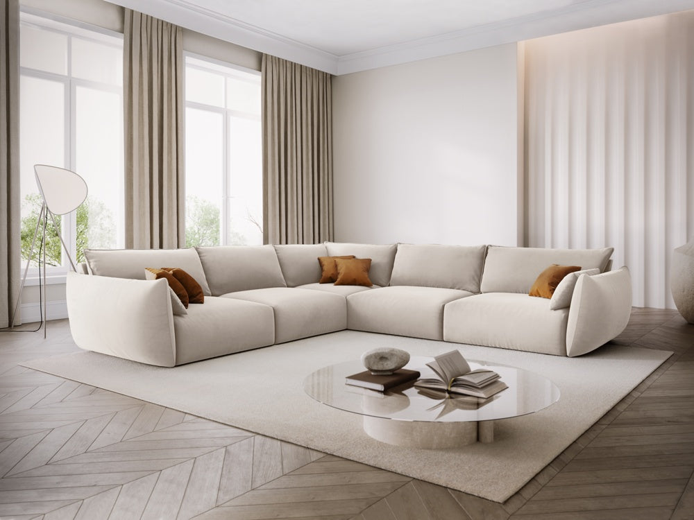 
Canapé d'angle design 7 places "Clau" - Velours Beige
