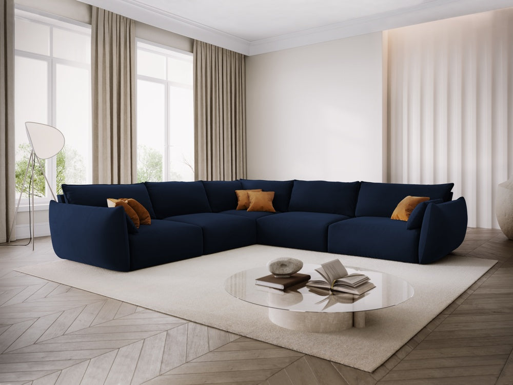 
Canapé d'angle design 7 places "Clau" - Velours bleu roi