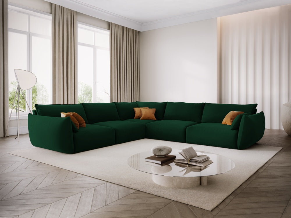 
Canapé d'angle design 7 places "Clau" - Velours vert bouteille