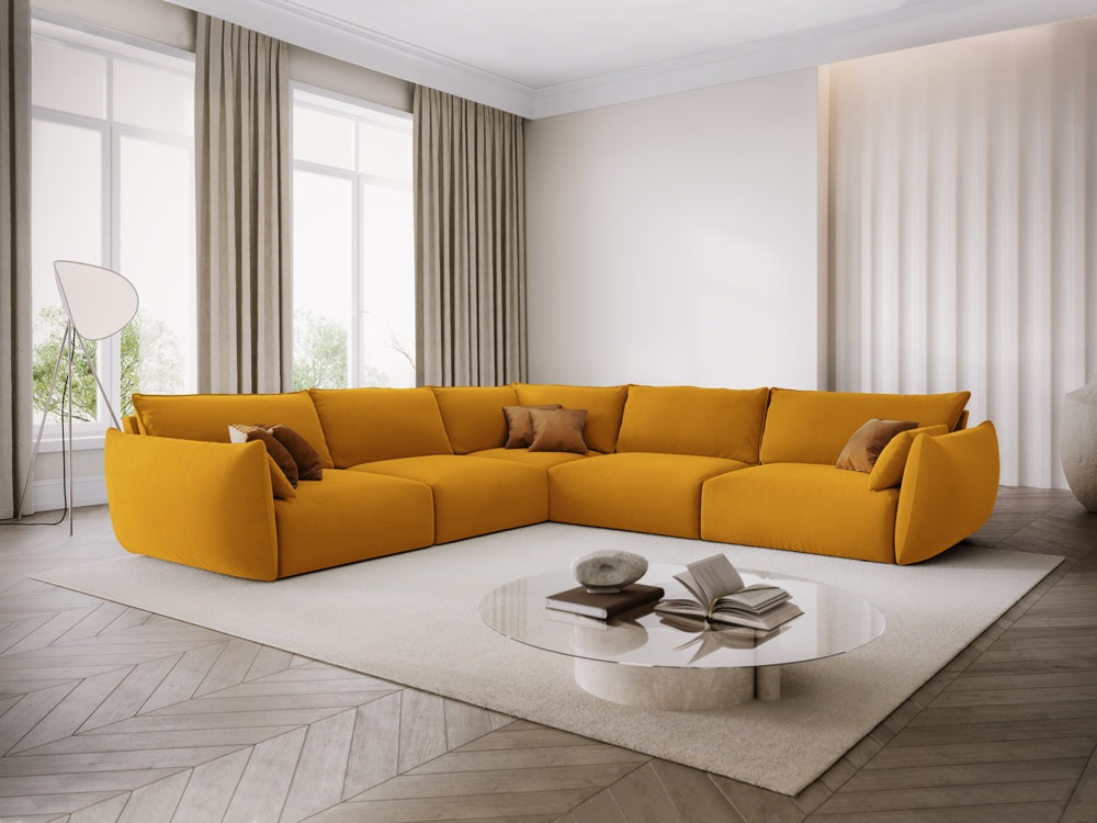 
Canapé d'angle design 7 places "Clau" - Velours moutarde