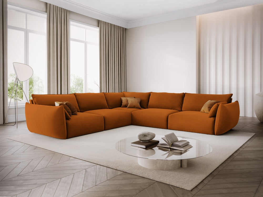 
Canapé d'angle design 7 places "Clau" - Velours Terre cuite