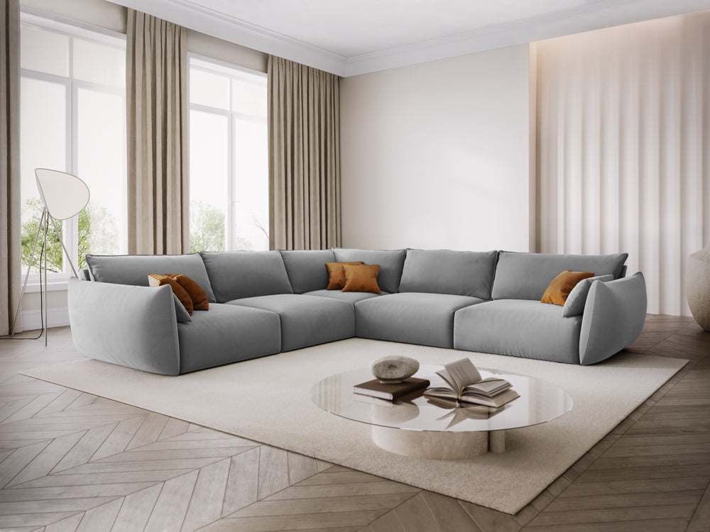 
Canapé d'angle design 7 places "Clau" - Velours Gris