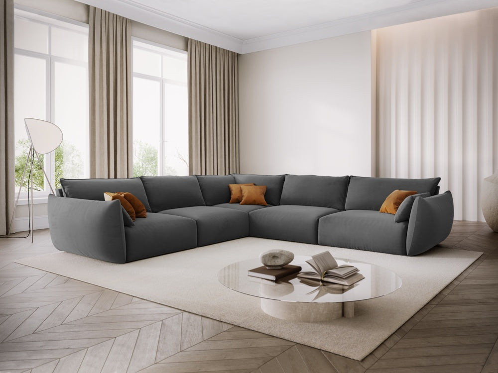 
Canapé d'angle design 7 places "Clau" - Velours gris foncé