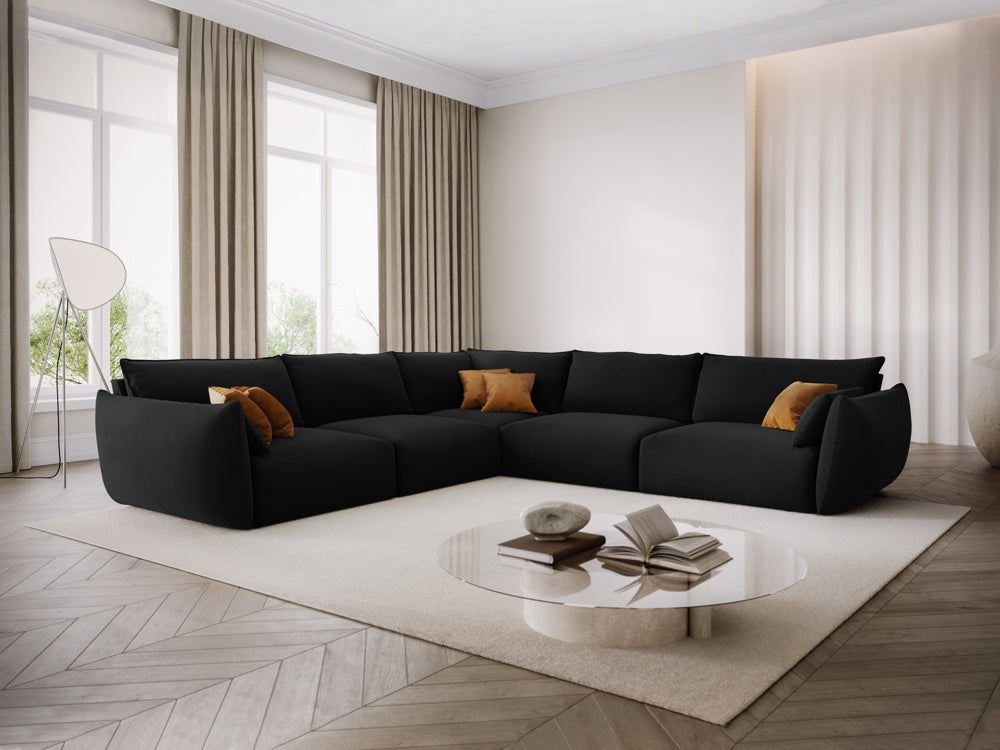 
Canapé d'angle design 7 places "Clau" - Velours noir