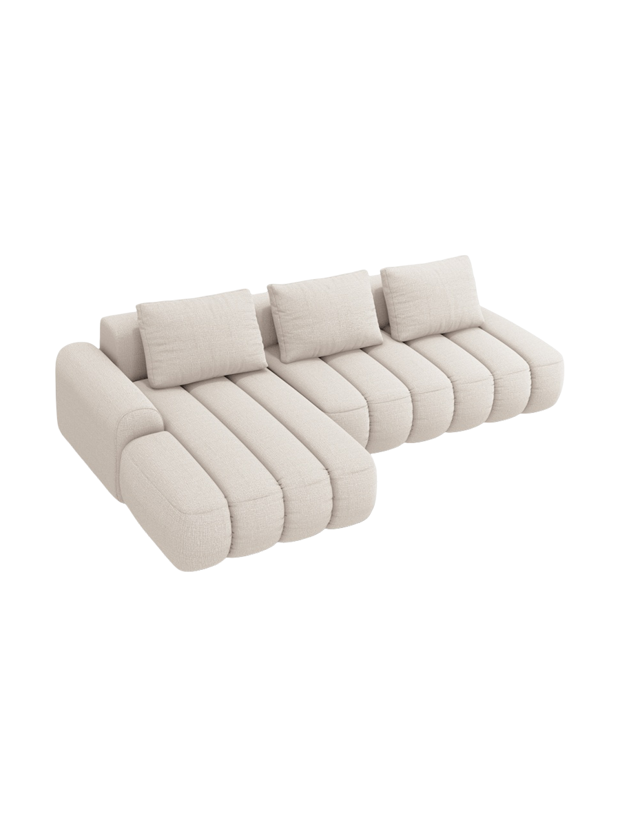 
4-Seater Designer Corner Sofa "Kimi" with Sleeping Function - Structured Fabric Beige / Left corner section