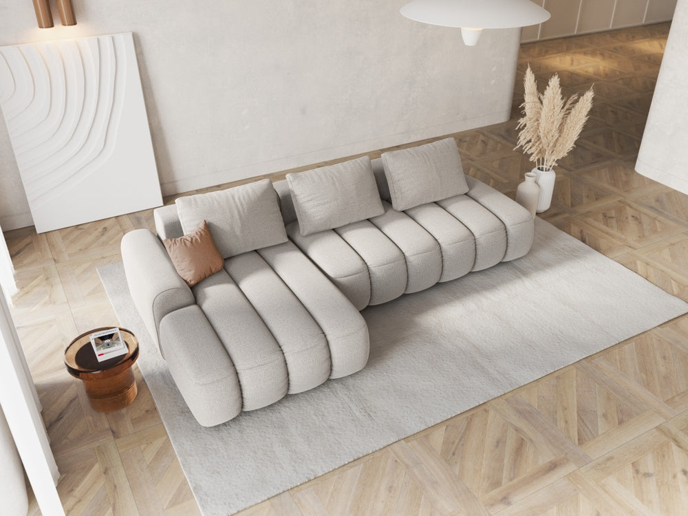 
4-Seater Designer Corner Sofa "Kimi" with Sleeping Function - Structured Fabric Beige / Left corner section