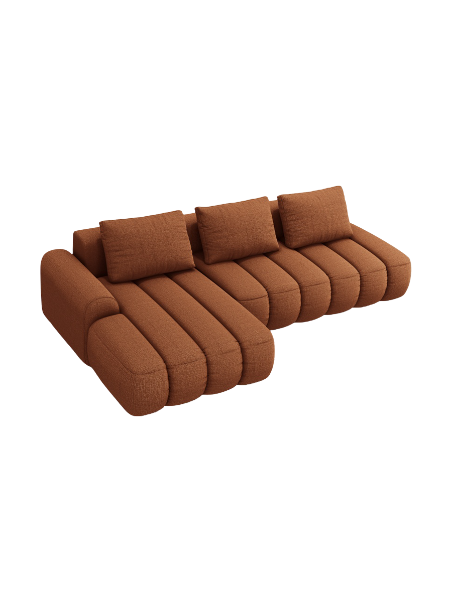
4-Seater Designer Corner Sofa "Kimi" with Sleeping Function - Textured fabric Brick / Left corner section