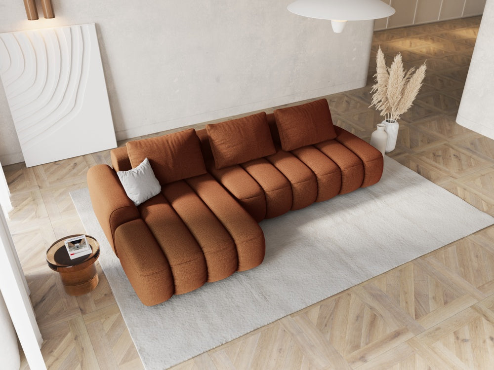 
4-Seater Designer Corner Sofa "Kimi" with Sleeping Function - Textured fabric Brick / Left corner section