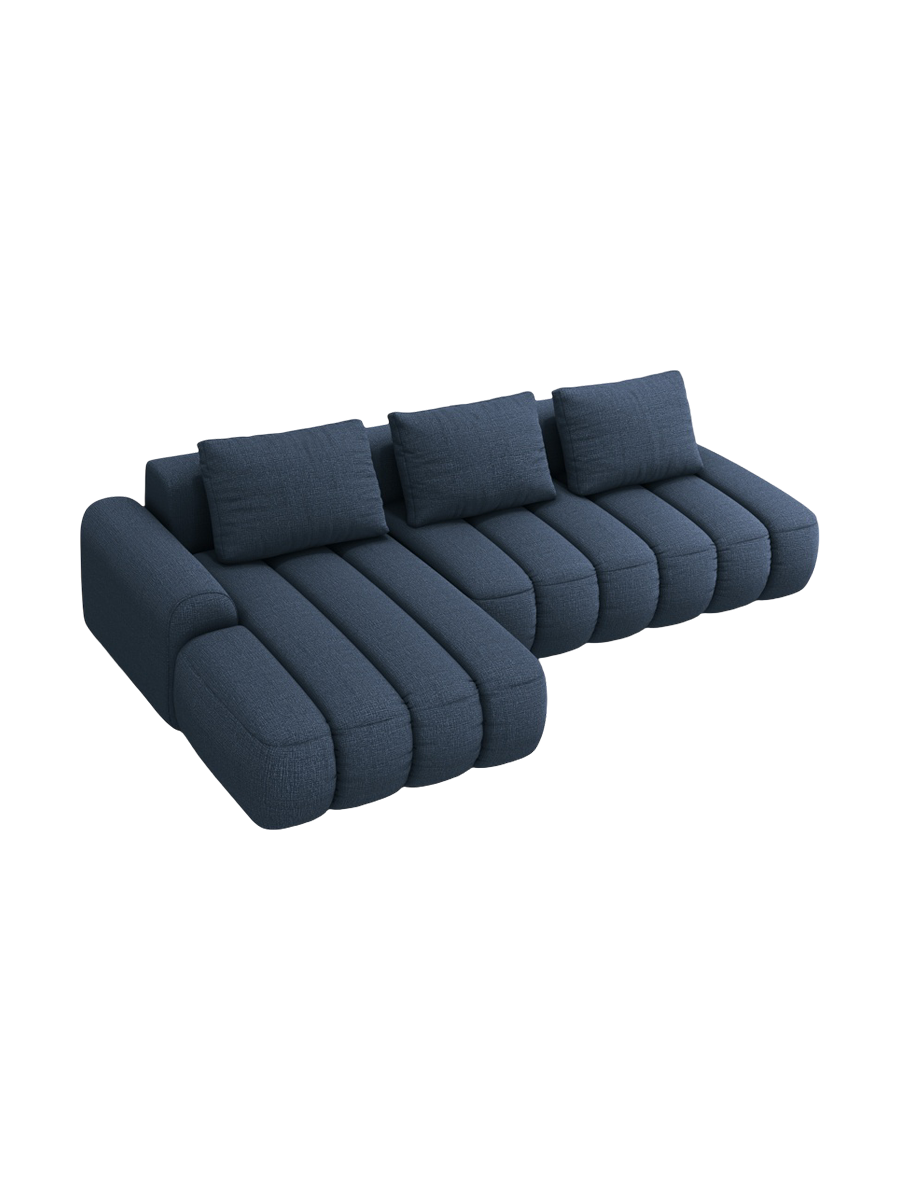 
4-Seater Designer Corner Sofa "Kimi" with Sleeping Function - Structured Fabric Blue / Left corner section