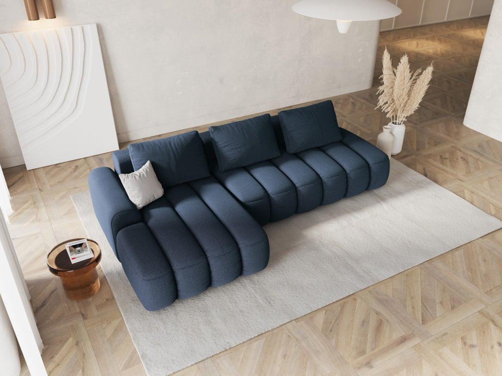 
4-Seater Designer Corner Sofa "Kimi" with Sleeping Function - Structured Fabric Blue / Left corner section